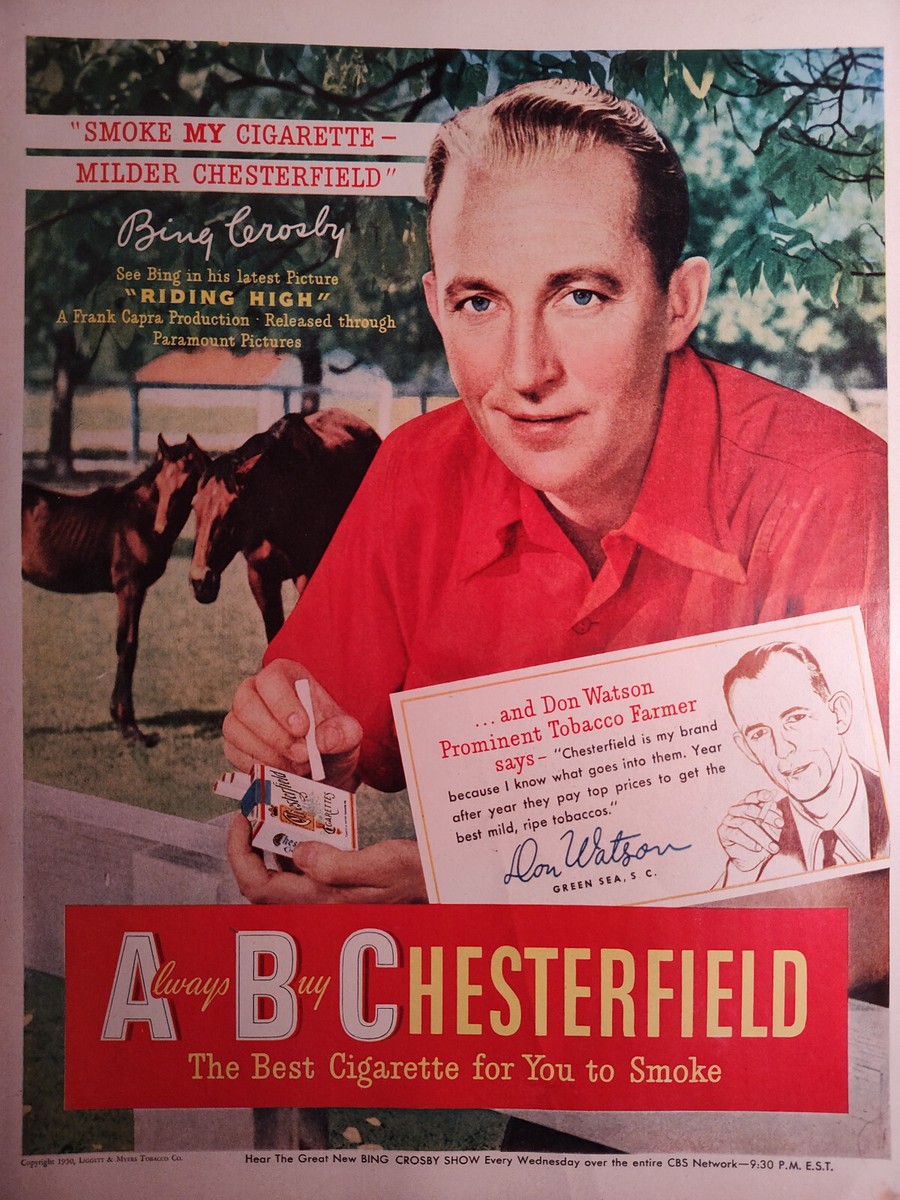 1950 LIFE Ad BING CROSBY in Riding High for A B Chesterfield Cigarettes!