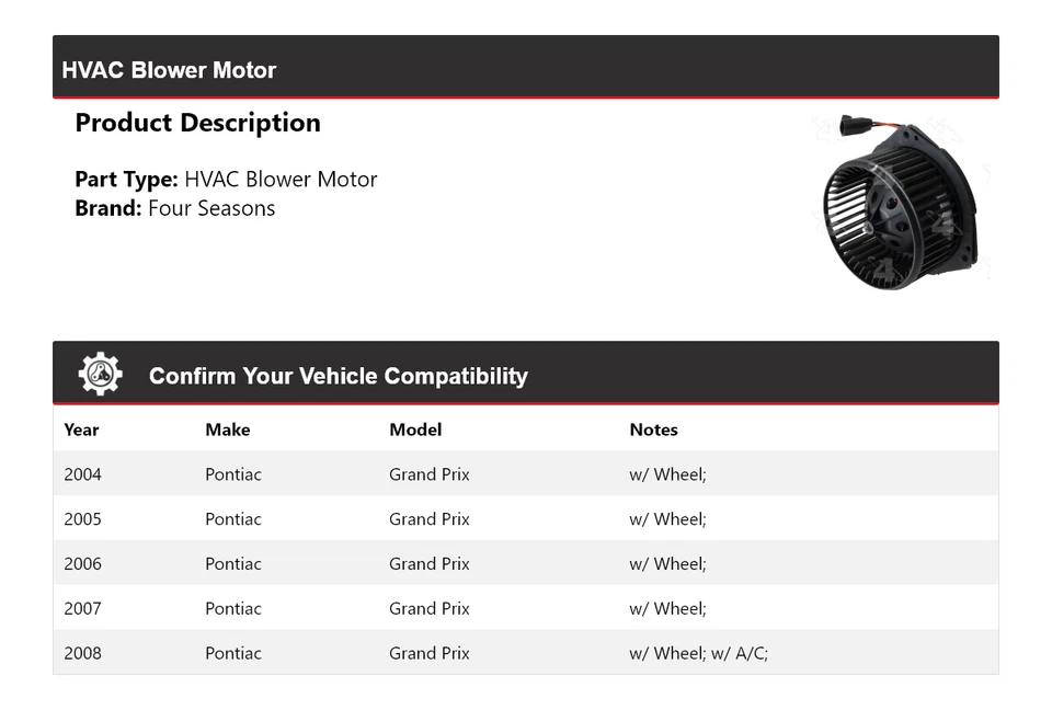 Motor soplador de climatización para Pontiac Grand Prix 2004-2008 4 estaciones 2005 2006 2007 Foto 2 de 4