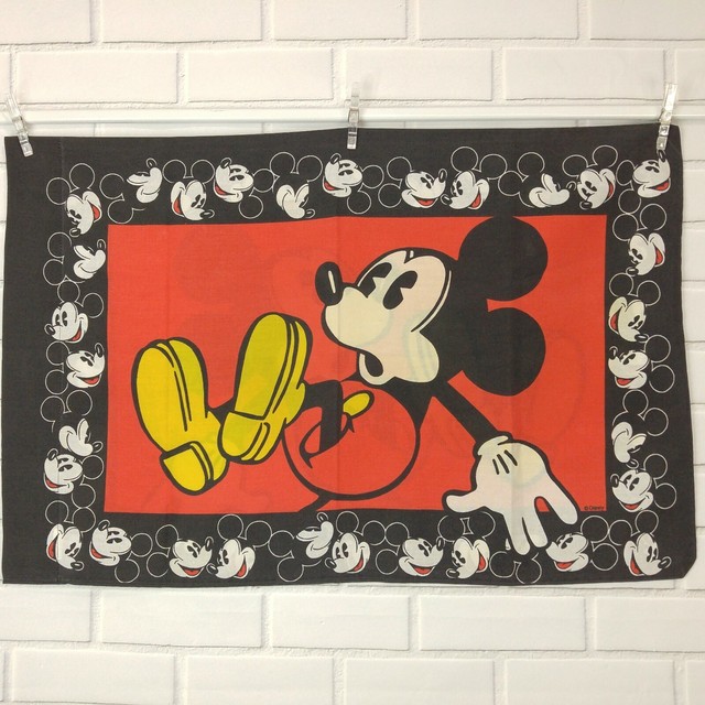 Vintage Disney Mickey Mouse Pillowcase Sitting Black Red Standard 50 50 Blend eBay
