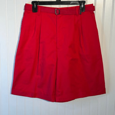 90’s Vintage Chic Belted Shorts Womens 16 Red USA Made Mom Pants Classic Cuffed