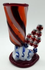 Jesus of Nazareth INRI Handmade Budvase Red Orange White Swirl Red Crosses