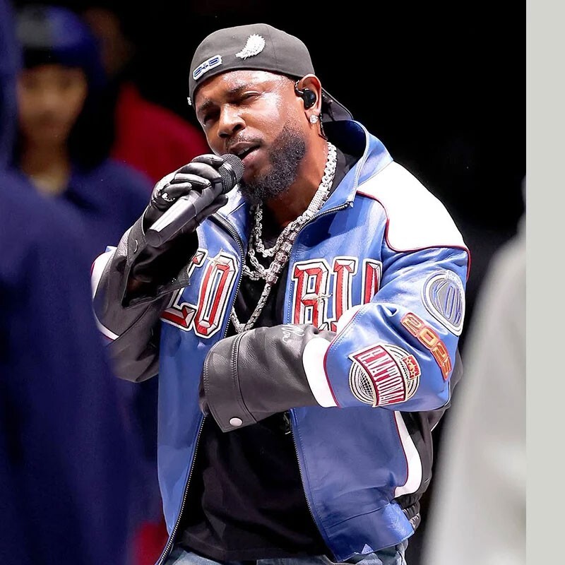 Super Bowl Kendrick Lamar Gloria Blue Leather Jacket for Men and