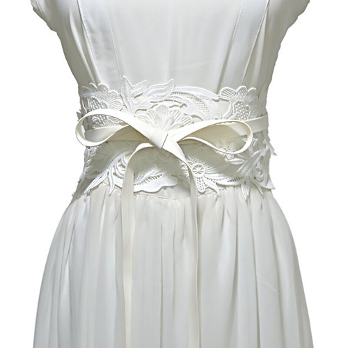 Women's Obi Belt Wide Lace Waist Band Faux Leather Cinch Tie Up Corset 94”x3.7” - Picture 4 of 18