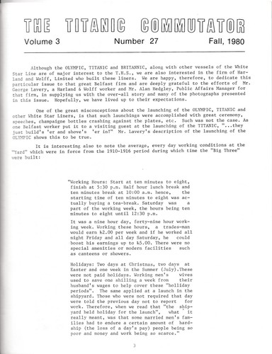 Titanic Historical Society ~ COMMUTATOR Journal - FALL 1980 - Vol. 3, No. 27 - Picture 4 of 15