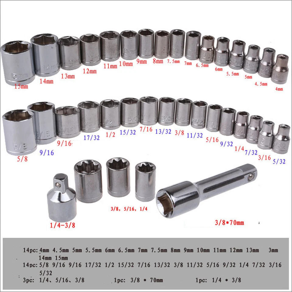Ratchet Wrench Tool Kit 38pcs SAE & Metric 3/8" and 1/4" Drive Socket Set  - Image 3 of 4