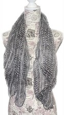 Women  s Scarf Sheer Black, White, And Shiny Silver Material Square 45  x45  EUC