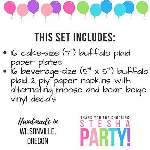 Juego de fiesta de cumpleaños Leñador - Juego de 16 platos de papel servilletas Buffalo Plaid Bab... Foto 2 de 4