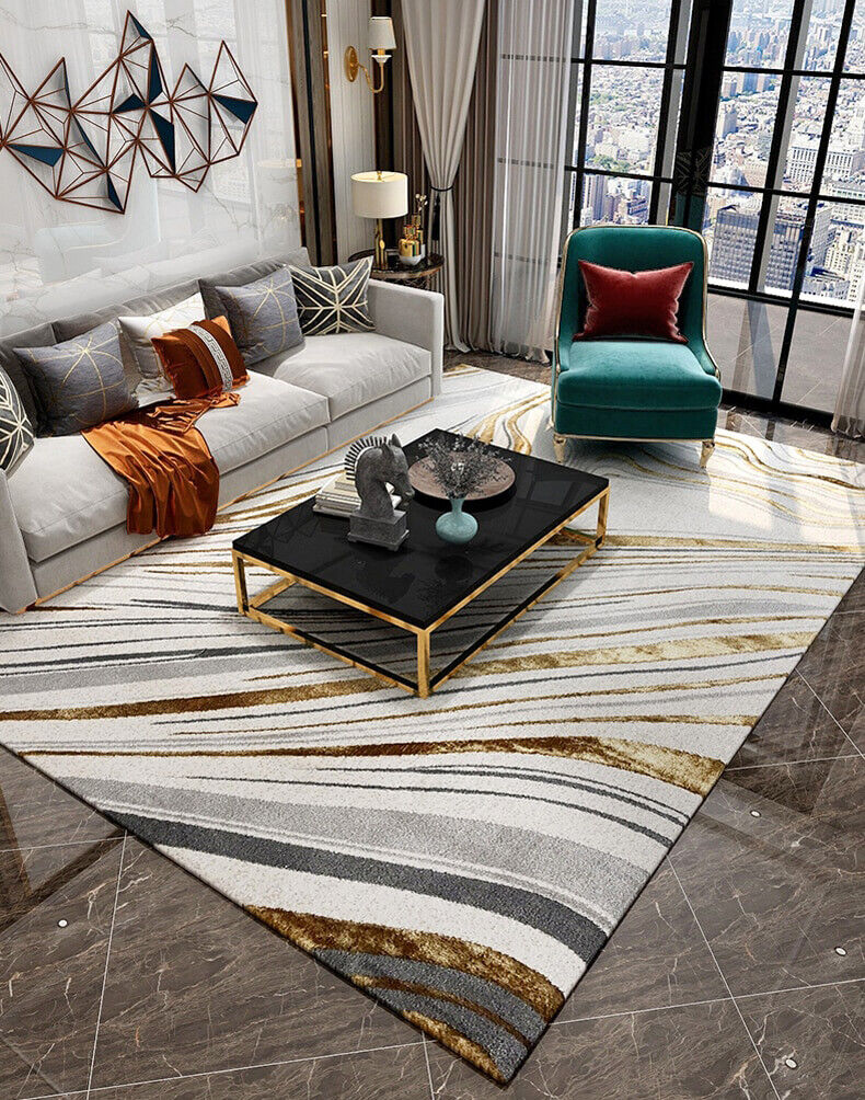 image.title Invictoire Streaks of Gold Area Rug Modern Luxury Rectangular Living Room Carpet image.title Invictoire Streaks of Gold Area Rug Modern Luxury Rectangular Living Room Carpet