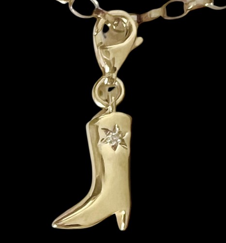Ciondolo stivale cowboy argento sterling 925 placcato oro 8,8 x 22 mm set pietre - Foto 4 di 8