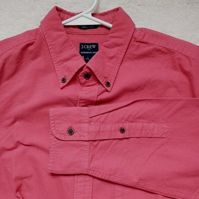 New J Crew Garment Dye Button Down Shirt Mens L Slim Untucked Red Colorful