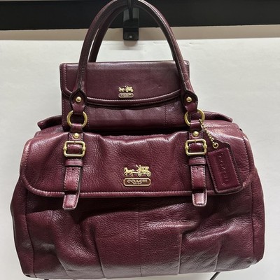 Authentic Coach F1173-18621 Burgundy Pebbled Leather Satchel Bag Wallet Set