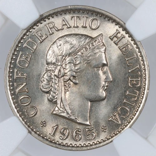 1965-B Switzerland 10 Rappen - NGC MS67 - Top Pop / Finest Known (1/0)