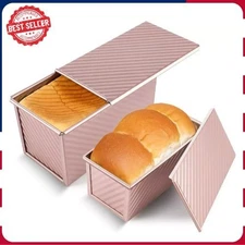 2 Pack Pullman Loaf Pan with Lid, 1 Lb/0.5 Lb Dough Capacity, Premium Non-Stick 