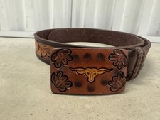 Vintage 1970s Gameson Hand Tooled Leather Buckle and Belt Size 38