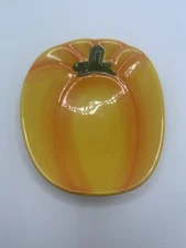Pier 1 Yellow Bell Pepper Hand Painted  Trinket Dish Spoon Rest 4.25”  XX