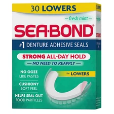 Secure Denture Adhesive Seals, Fresh Mint Lowers, Zinc-Free, All-Day-Hold