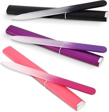 3 Pack Crystal Glass Nail Files with Case Double-Sided Etched Czech Glass