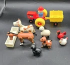 Vintage Fisher Price Little People Farm Lot People Animals Cow Rooster Tractor