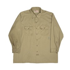 Vtg Dickies USA Made Khaki Beige Painted Distressed Button Up Shirt Men Large