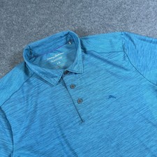 Tommy Bahama Polo Shirt Mens Large Blue IslandZone Recycled Polyester Golf
