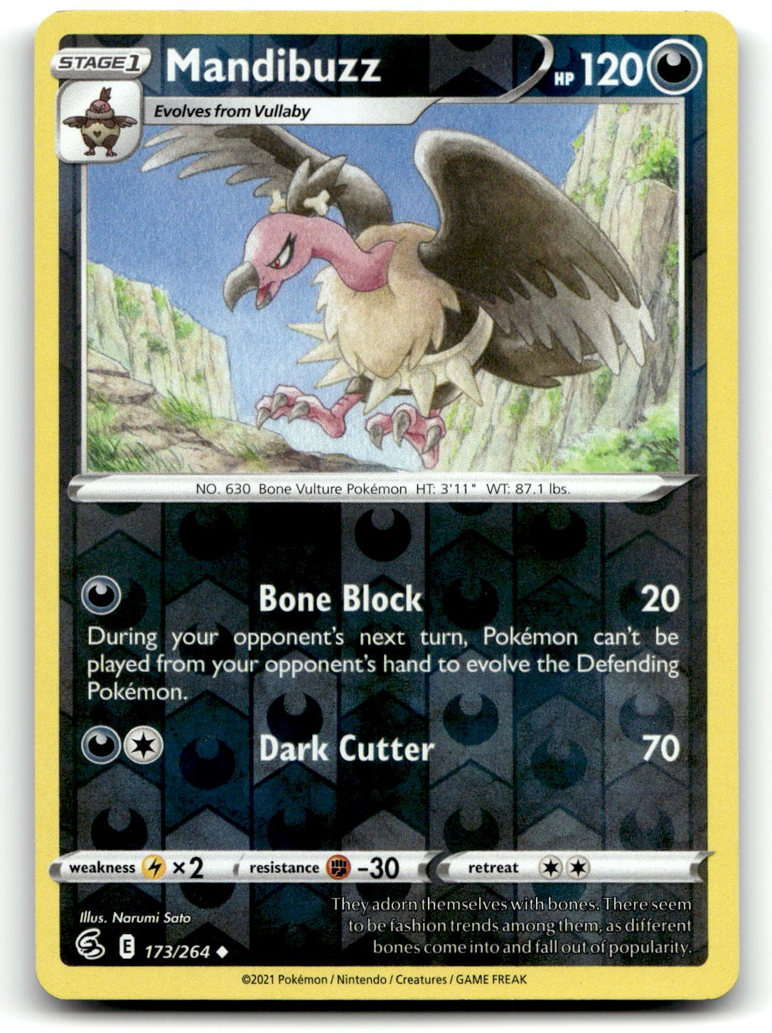 Mandibuzz 173/264 Uncommon Fusion Strike Pokemon Reverse Holo Lightly Played