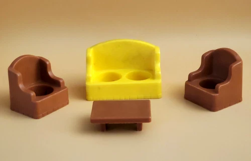 VTG FISHER PRICE LITTLE PEOPLE LIVING ROOM SOFA 2 CHAIRS & COFFEE TABLE🌟