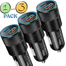 38W 12V USB C Car Phone Fast Charger Adapter PD/QC USB A Cigarette Lighter Plug