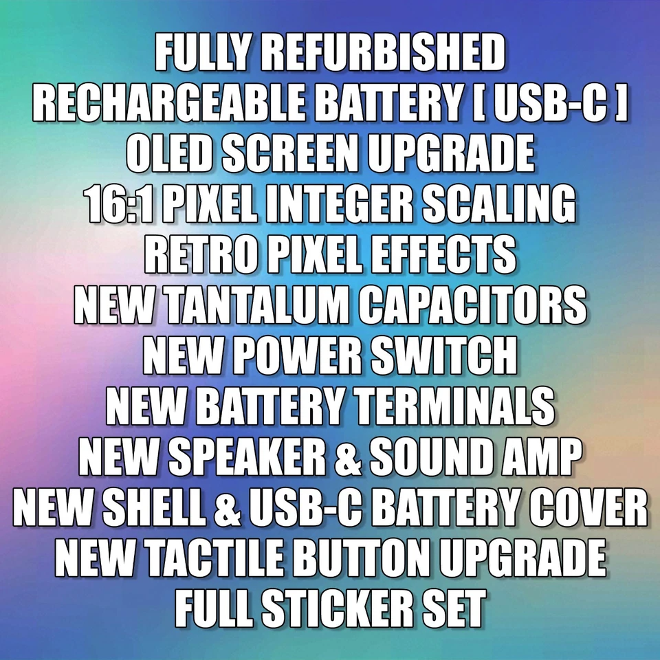 Gameboy Color *PREMIUM* Pantalla OLED RECARGABLE USB-C Batería AMPLIFICADOR TÁCTIL GBC Foto 3 de 4