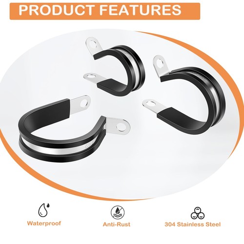 3/4'' Cable Clamp, 50 Pack Rubber Cushioned Insulated Clamps, Stainless Steel... - Picture 4 of 6
