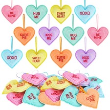 12 Pcs 3D Felt Valentine Heart Ornaments for Tree Valentine Conversation Candy..