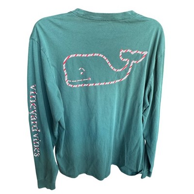 Vineyard Vines Men s Long Sleeve T-Shirt US Medium Green Candy Cane Whale Logo