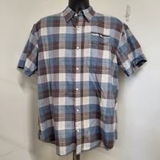 Grizzly Mountain Shirt Men's Size XL Blue Brown Cream Short Sleeve Plaid Pocket