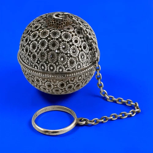 New ListingRARE Sterling Silver Gorham Manufacturing Company Tea Ball Floral Lace pat c1894