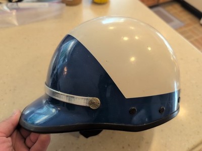 Original Vintage Police Bell Toptex Motorcycle Helmet Blue And
