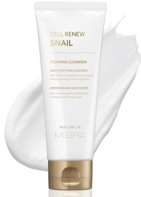 MISSHA Cell Renew Snail Foaming Cleanser Korean 3.38 Fl Oz (Pack of 1), White