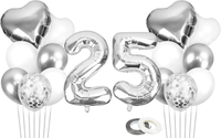 16 StüCk Silberhochzeit Deko Luftballons, 25. Silber Luftballons Set, Zahl 25. H