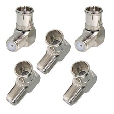 Right Angle Coax Quick TV Connector, 5 Pack F Type Male to 5-Pack, Brass