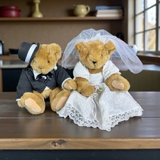 The Vermont Teddy Bear Wedding Bears Bride And Groom Pair 16" EUC Vintage