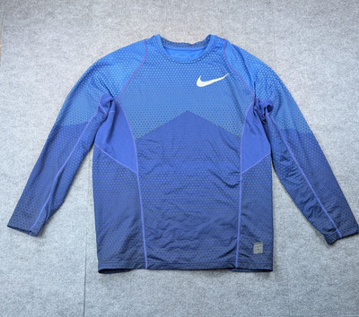 Nike Pro Hyperwarm Shirt Mens XL Fleece Lined Fitted Athletic Blue Training Hike