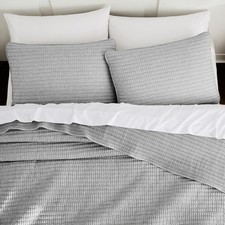 Wdcozy Grey Pick Stitch King Size Quilt Set Striped Channel Lightweight Soft