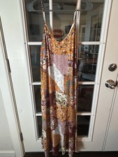 Andree By Unit Patchwork Maxi Dress Medium Boho Floral Adjustable Straps Pockets