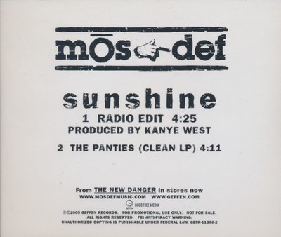 Mos Def Sunshine 2-Track Promo MUSIC AUDIO CD hip hop rap 2005 Yasiin Bey Geffen