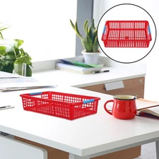  5pcs Stackable Plastic Basket - Red Desk Organizer With Handles For A4 Paper