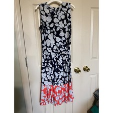 Eliza J Womens Navy Blue Floral Sleeveless Ruched Sheath Dress Size 2 Coral Hem