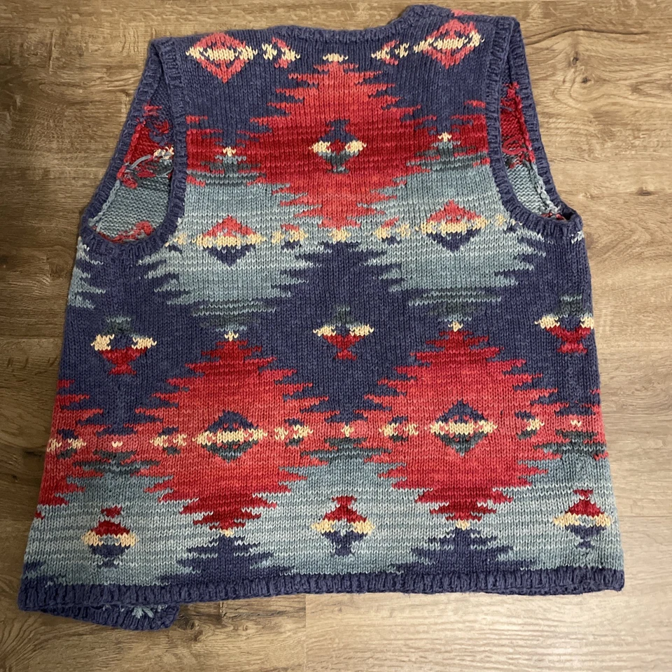 Chaleco Concho Vaquero Vintage Tejido a Mano Grande Ralph Lauren Azteca Suroeste Y2K Foto 4 de 4