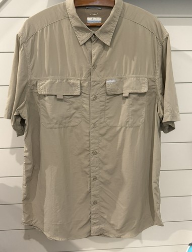 Columbia Mens L Button Down Shirt Omni-Shade Nylon Sun Protection Solid Tan