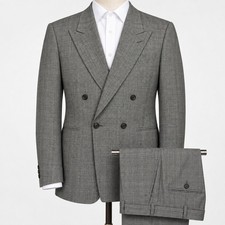 VTG Giorgio Armani 2-Piece Suit 40R 40x33 WOOL Grey Glen Plaid Double Breasted
