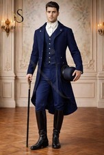 Regency Navy Blue Tailcoat Costume, Victorian Gentleman Formal Wear