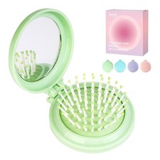 Green Folding Brush, Mirror, Compact, Portable, Travel, Comb, Women, Men, Kids
