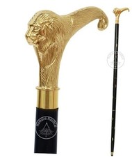 Solid Brass Lion Head Handle Wooden Walking Stick Cane Vintage Designer